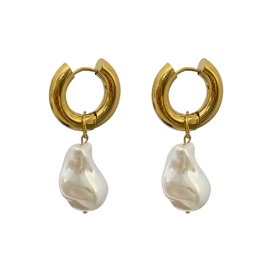 Suzie Pearl Drop Hoop Earrings